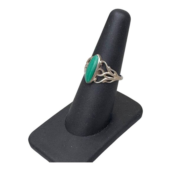 Vintage Malachite Oval Interlocking Hearts Sterling Silver Ring Abstract Sz 6.5 - Picture 8 of 9